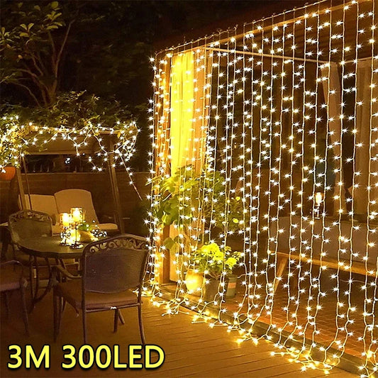 Christmas LED Fairy Curtain Lights – USB-Powered 8-Mode Decoration
