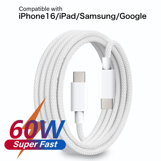 PD 60W USB-C to USB-C Fast Charging Cable — Compatible with All Phones & Tablets